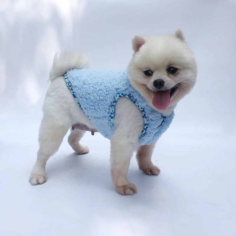

Winter Pet Dog Clothes Lamb Hair Bow Floral Print Fleece Pet Clothes Soft Warm Thick Chihuahua Vest Sleeveless Small Dog Jacket