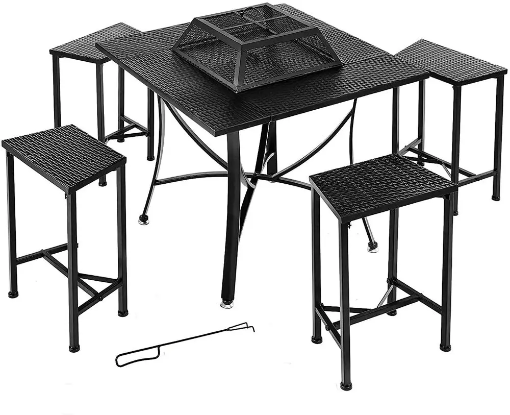 

Femor Outdoor Burner Table Cast Iron Grill Garden Table Grill with 4 Chairs Garden Burner Grill Table Cover with Matching Lid