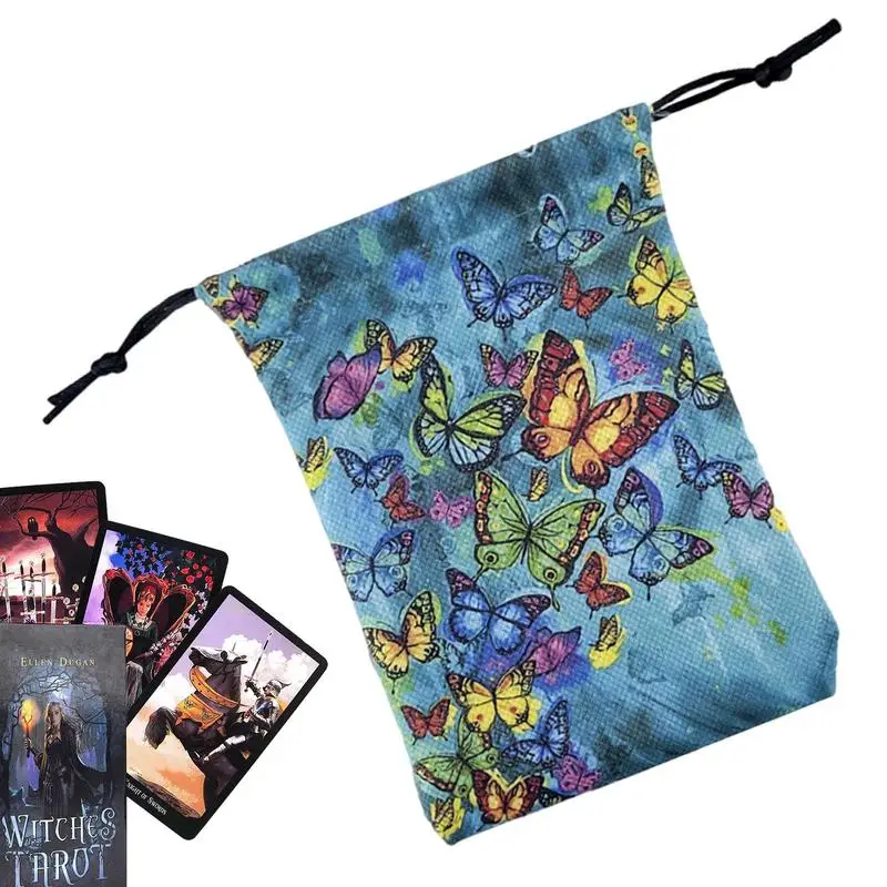 

Tarot Storage Bag Tarot Card Velvet Bag Butterflies Print Pattern 13x18cm Board Game Drawstring Tarot Bag Novel Dice Storage Bag