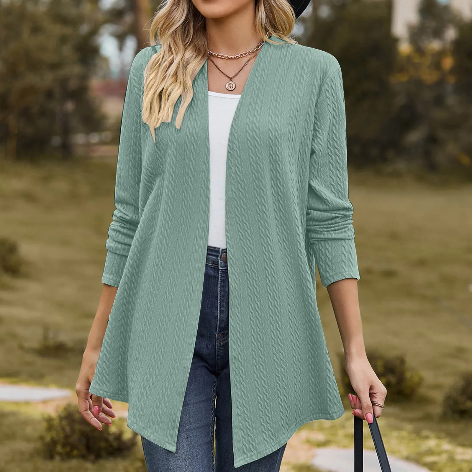 

Модный элегантный вязаный кардиган для женщин, свободный, Повседневный, Открытый спереди, длинный рукав, массивный, трикотажный, женский, однотонный, длинный рукав, пальто