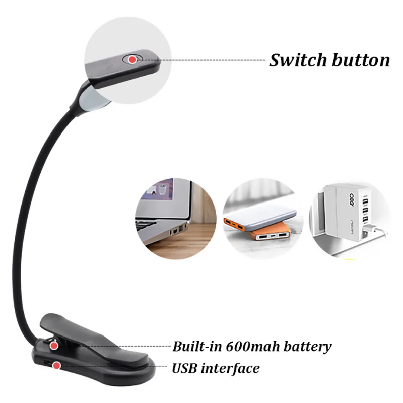 Мини-лампа для чтения с аккумулятором 7 дюймов 3 уровня теплый и холодный белый