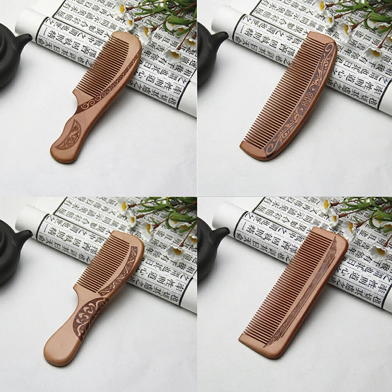 

1pcs Anti-Static Comb Natural Peach Solid Wood Comb Engraved Peach Wood Healthy Massage Hair Care Tool Beauty Accessories