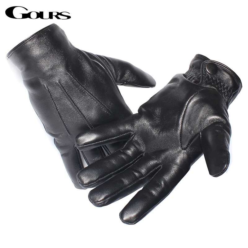 

GOURS Winter Real Leather Gloves for Men Black Real Sheepskin Touch Screen Gloves Wool Lining Warm Driving New Arrival GSM050