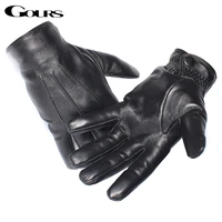 gours winter real leather gloves for men black real sheepskin touch screen gloves wool lining warm driving new arrival gsm050