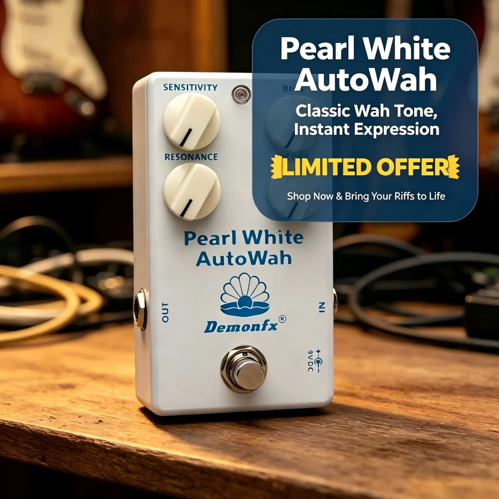 Фото Педаль эффектов Demonfx Pearl White Auto Wah для гитары или бас-гитары, универсальная педаль Auto-Wah для гитары №1
