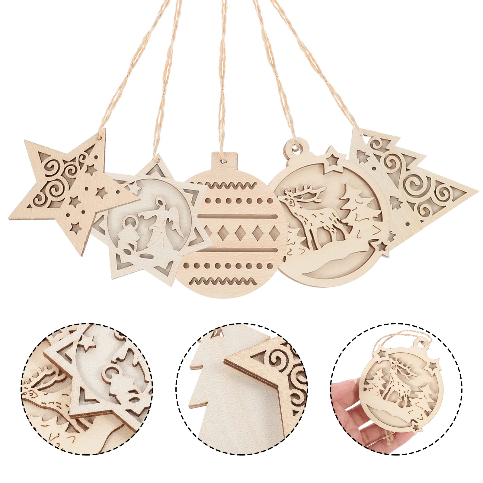 

Christmas Wood Hanging Wooden Tree Ornaments Xmas Unfinished Cutouts Embellishments Slices Crafts Ornament Blank Tags