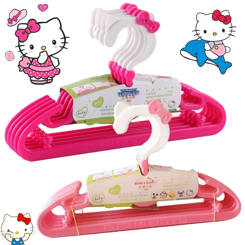 

5Pcs/set Hello Kitty Kids Clothes Rack Kawaii Cartoon Pooh Bear Mickey Mouse Children's Hangers Hook Non-Slip Baby Clothes Shelf