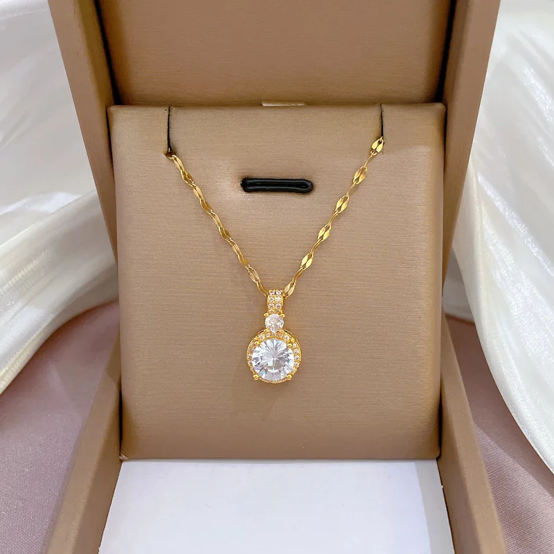 

316L Stainless Steel Minimalist Micromounting Sparkling Zirconia Pendant Korean Women Gold Necklace Exquisite Long Jewelry Gift