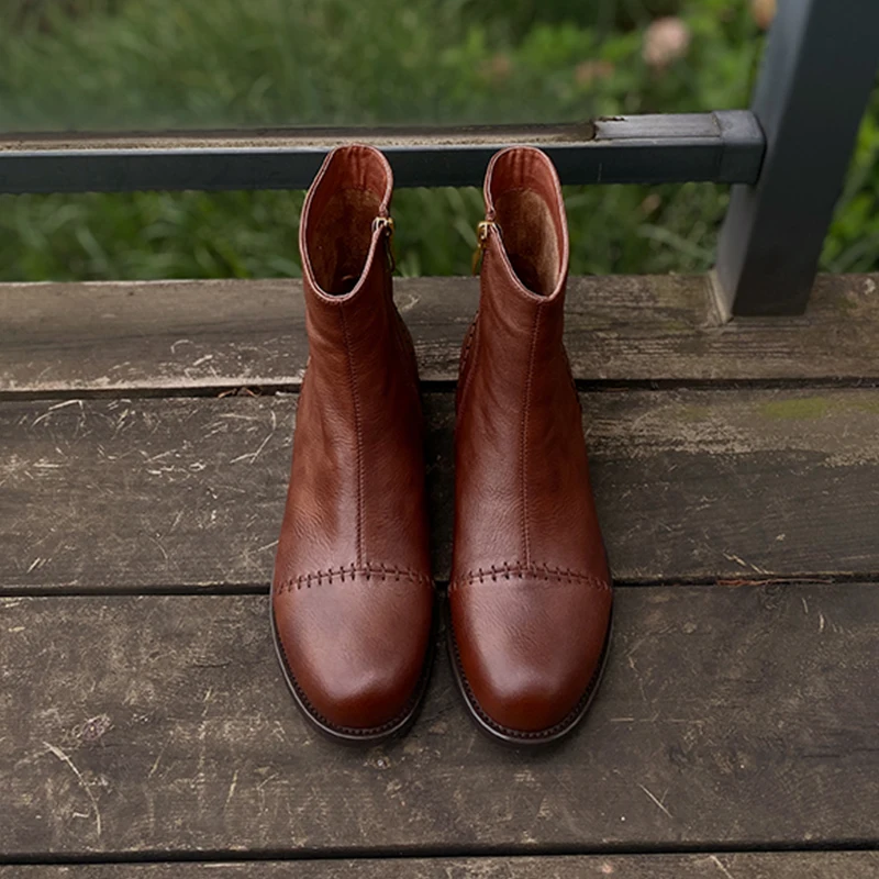 

Ботинки Heihaian короткие сезона осень-зима 2023, ботинки на молнии в винтажном стиле с круглым носком и боковой молнией, женские ботинки