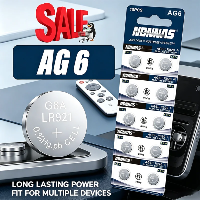 Фото Батарейки-таблетки AG6 1.5V 32мАч 371 SR920SW LR920 SR927 171 370 L921 LR69 SR920 для часов, игрушек, пультов ДУ №1