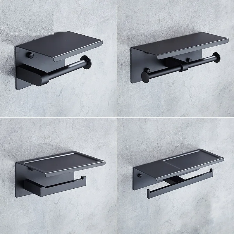 Черный держатель для рулона бумаги простой матовый черный туалетной из