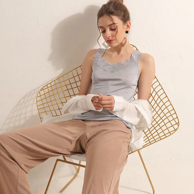 Birdsky 2 шт. летние женские шелковые майки кружевная лента жилет с V-образным вырезом