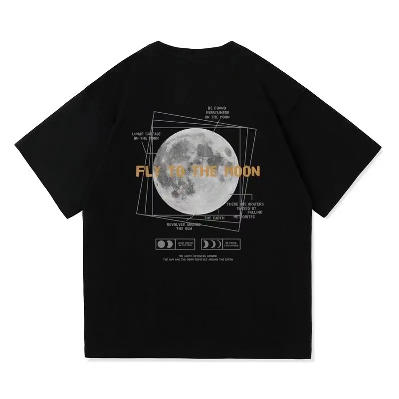 

Футболка Fly to the Moom Graphic Мужская, хлопковая рубашка с короткими рукавами, оверсайз, Повседневная Свободная одежда