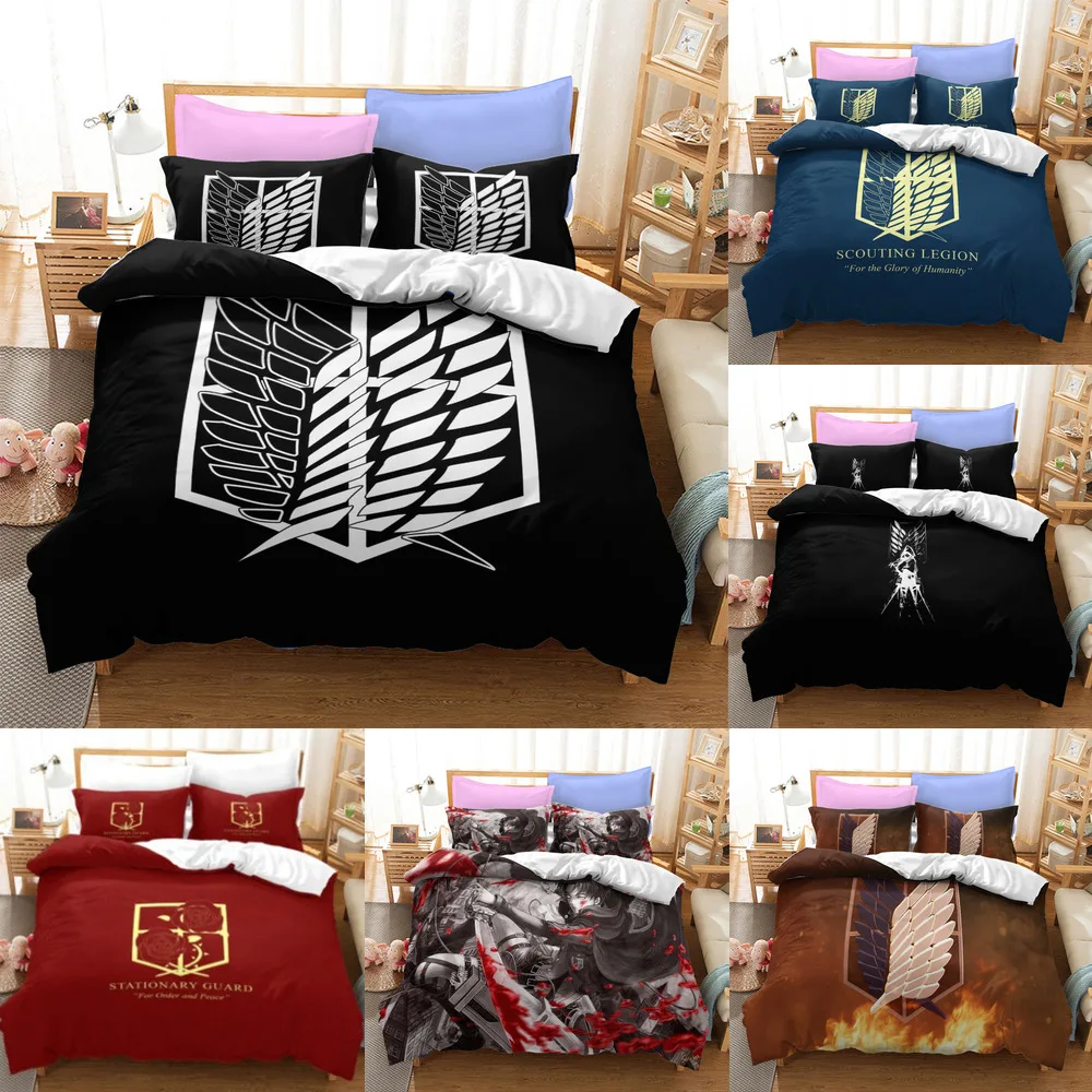

Anime Attack On Titan 3D Printed Comforter Bedding Set Duvet Cover Sets Pillowcases Bedclothes Bed Linen Queen King Single Size