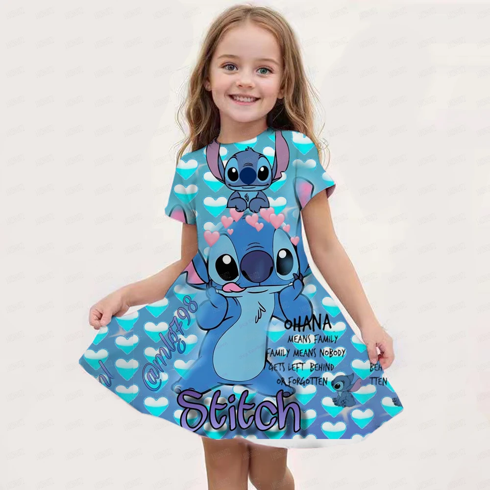 2024 Stitch Dress For Girls Children's Sleep Baby Summer Clothes StrayKids 3d Print Skirt Original Clothing Short-Sleeved