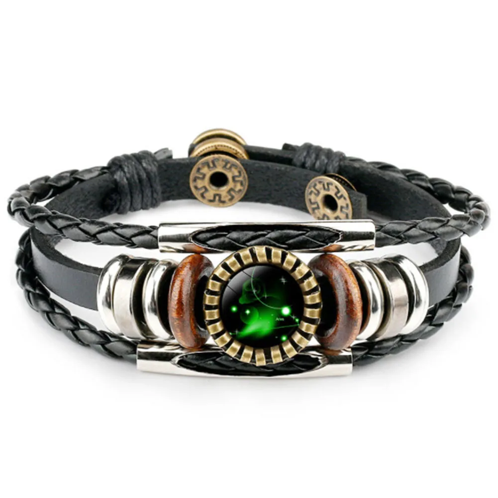 Женские кожаные браслеты 12 созвездий многослойные ручной работы в стиле панк с