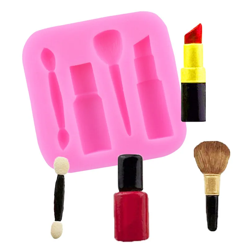 

Creative lipstick eyebrow pencil blush brush shape silicone fondant mold chocolate cake decoration mold DIY baking tool