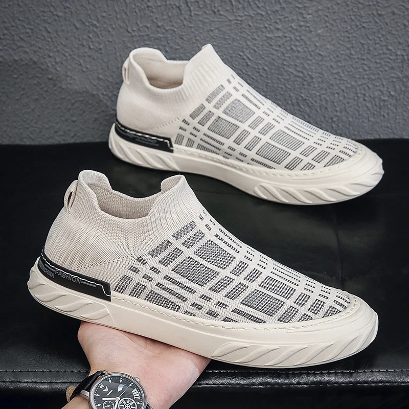 

Кроссовки-носки мужские без шнуровки, дышащие сетчатые лоферы, Повседневная прогулочная обувь, для вождения