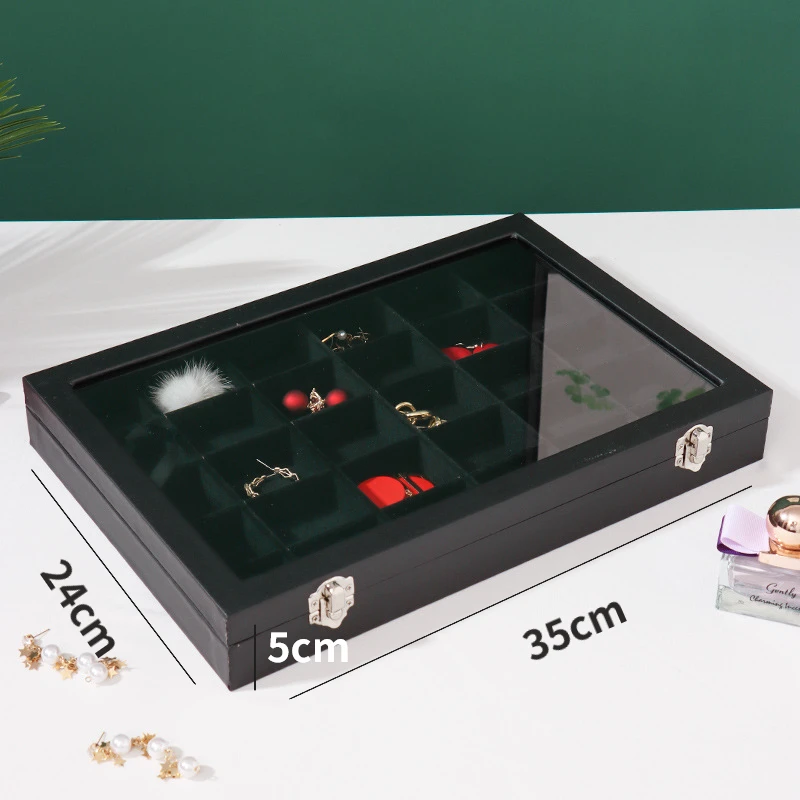 New Wooden Jewelry Display Box Jewelry Organizer Necklace Earing Card Storage Packaging Box with Dustproof Glass Cover