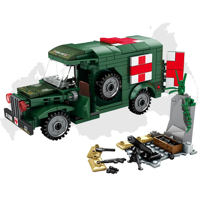 Военный автомобиль времен Второй мировой войны, Игрушечная модель в виде американских догов из серии batisbrick T214 WC54 скорая помощь, Вторая мировая война, фигурки армейских войск, грузовик