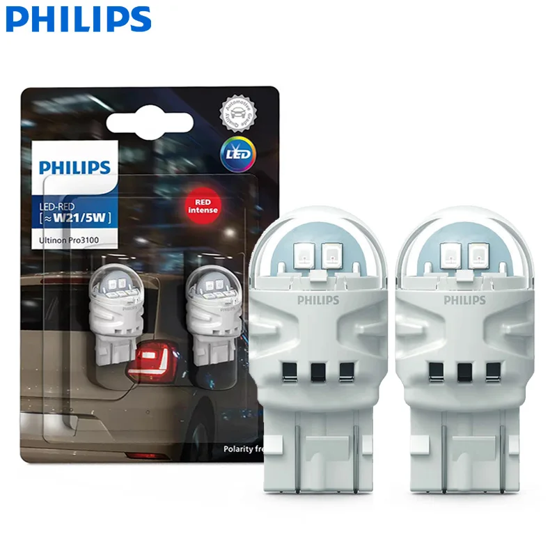 

Лампа Philips светодиодный W21/5W 7443 T20 Ultinon Pro3100 красного цвета с двумя контактами, автоматический сигнал поворота, задняя парковочная лампа, стоп-сигнал 11066RU31B2, 2x