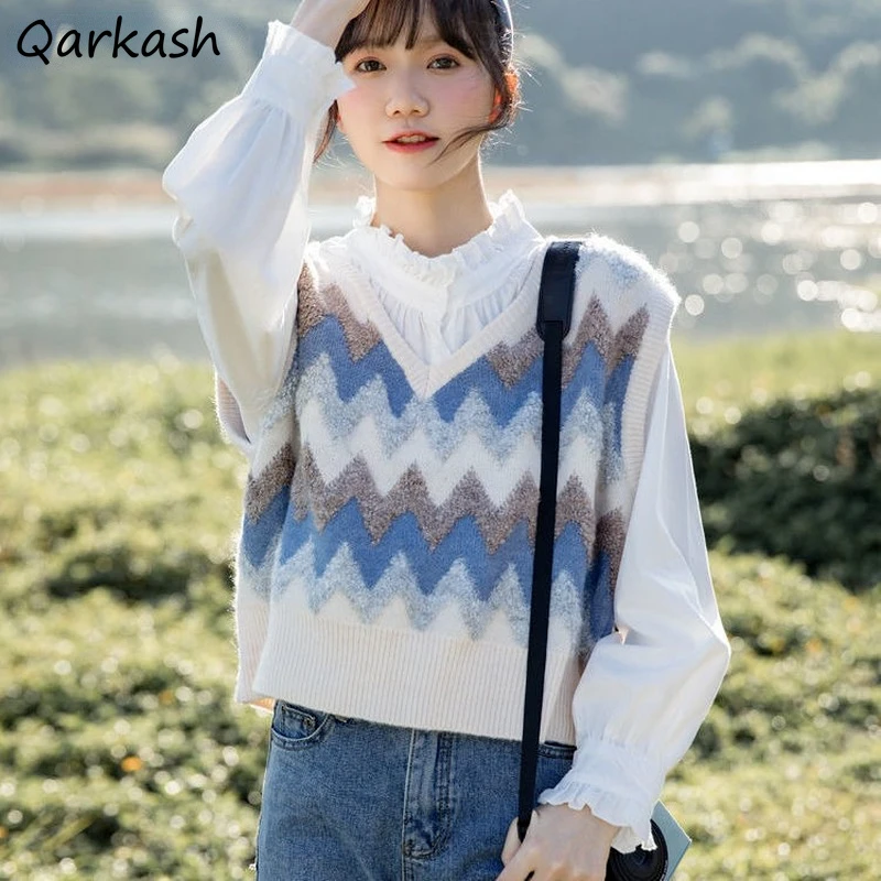 

Sweater Vests Women Gentle Japanese Leisure Spring V-neck Argyle Girls Lovely Sweet Students Trendy Sleeveless Knit Streetwear