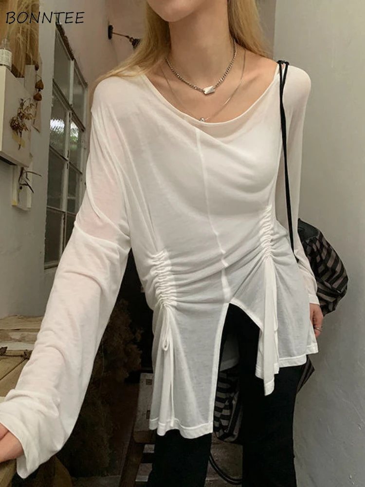 

Футболки женские повседневные прозрачные, универсальные, свободные, солнцезащитные, с разрезом