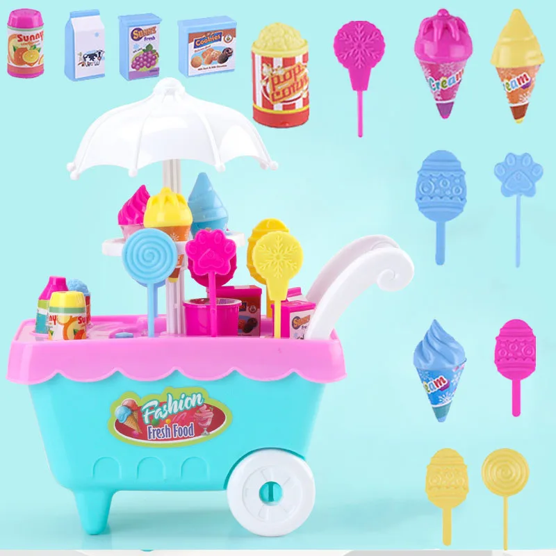

Portable Ice Cream Trolley Great Gift for Girl and Boy Pretend Play Food Toy for Kid Supermarket Children Play Cart Toys