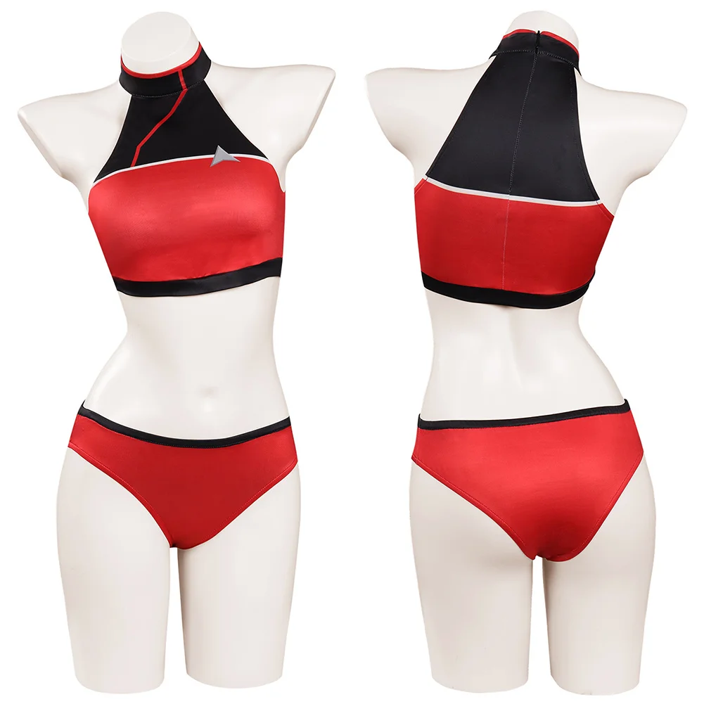 

Star Cosplay Lower Decks Season 1 Swimsuit Cosplay Costume Red Uniform Two-Piece Bikini Swimwear Halloween Carnival