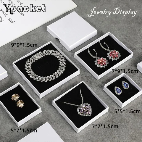 White Gift Boxes Square Jewelry Organizer Shape Case Engagement Ring For Earrings Necklace Bracelet Display (Accept Custom Logo)