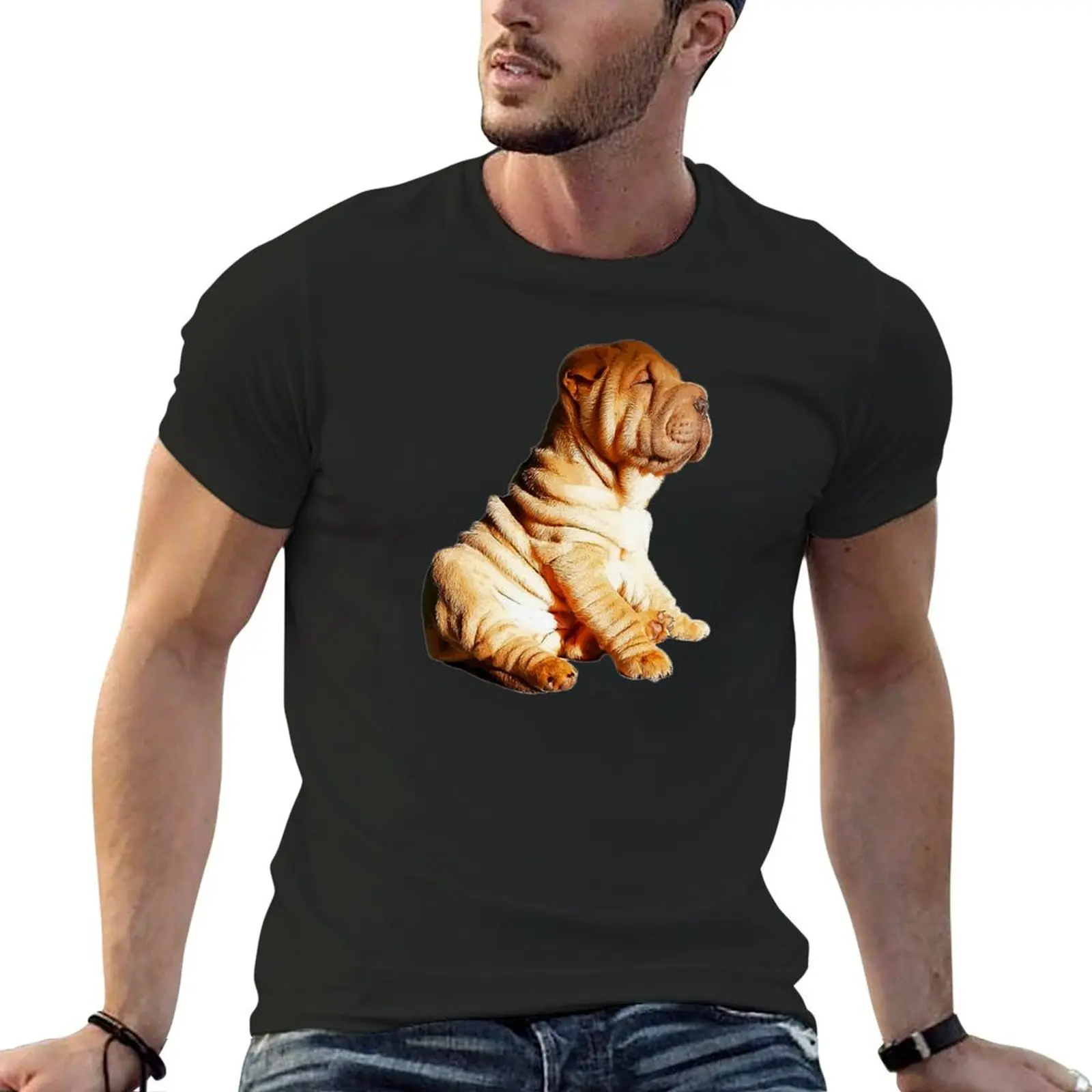 Футболка Shar Pei с изображением милого щенка возвышенные тяжелые черные мужские