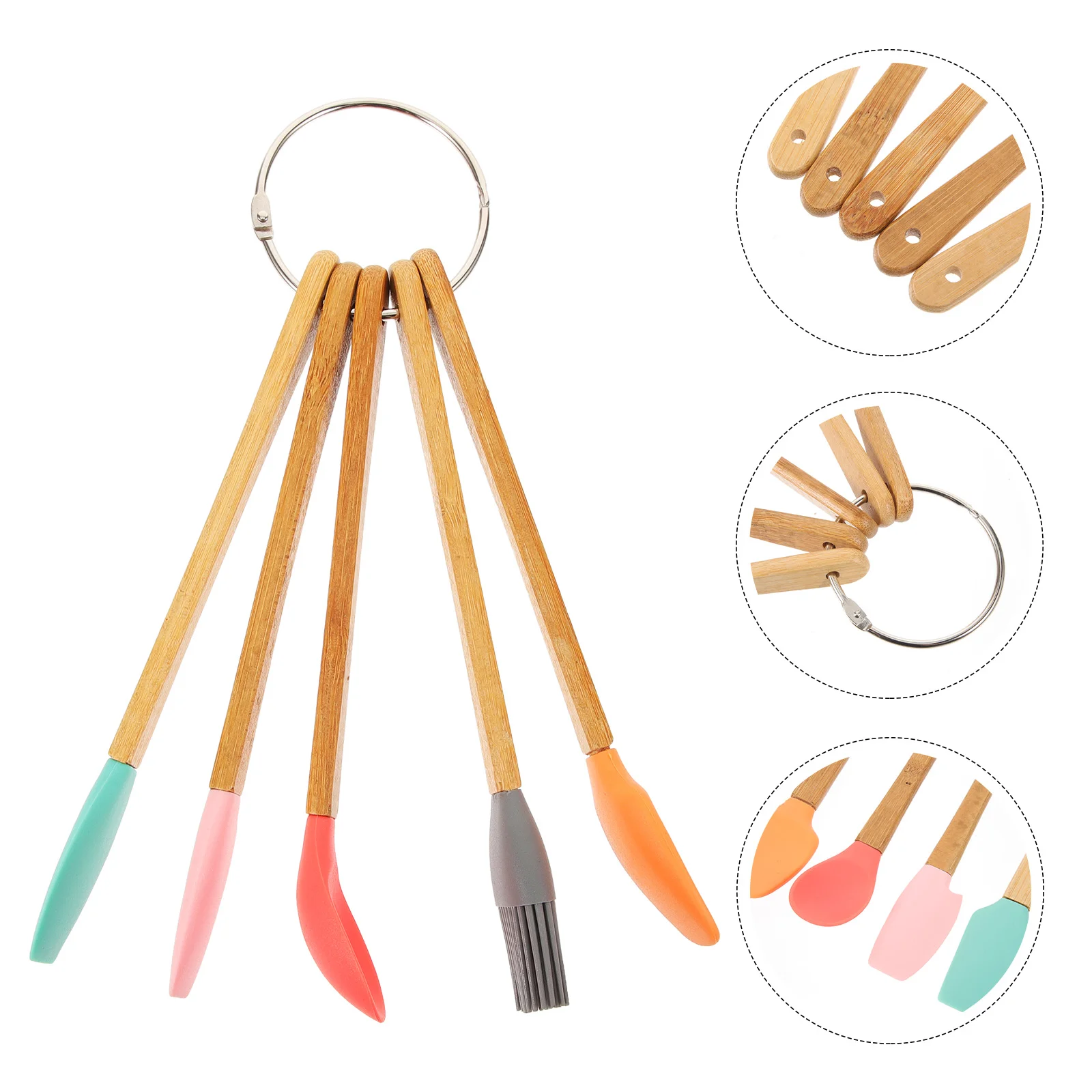 

5 pcs Mini Silicone Spatulas Small Spatulas Kitchen Baking Spatulas Bamboo Handle Spatulas