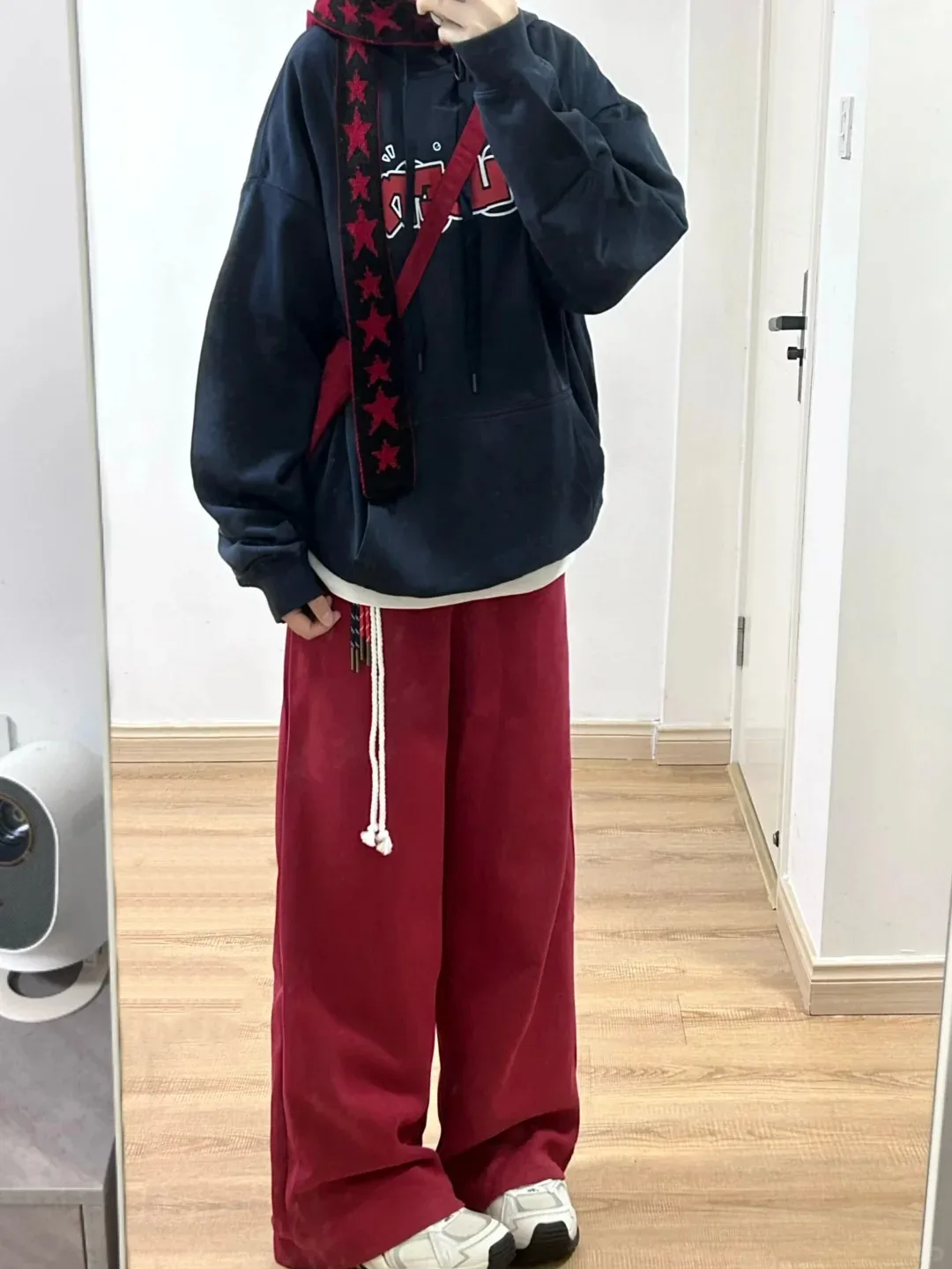 Свободный крой мужские красные ленивые широкие брюки для уличных танцев