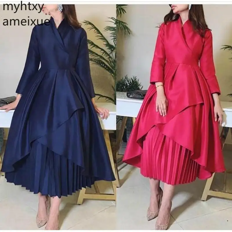

Sexy Arrival High Blue And Red Neck Sleeve Custom Evening Dress Party Gowns Robe De Soiree mal Abiye Gece Elbisesi 2022