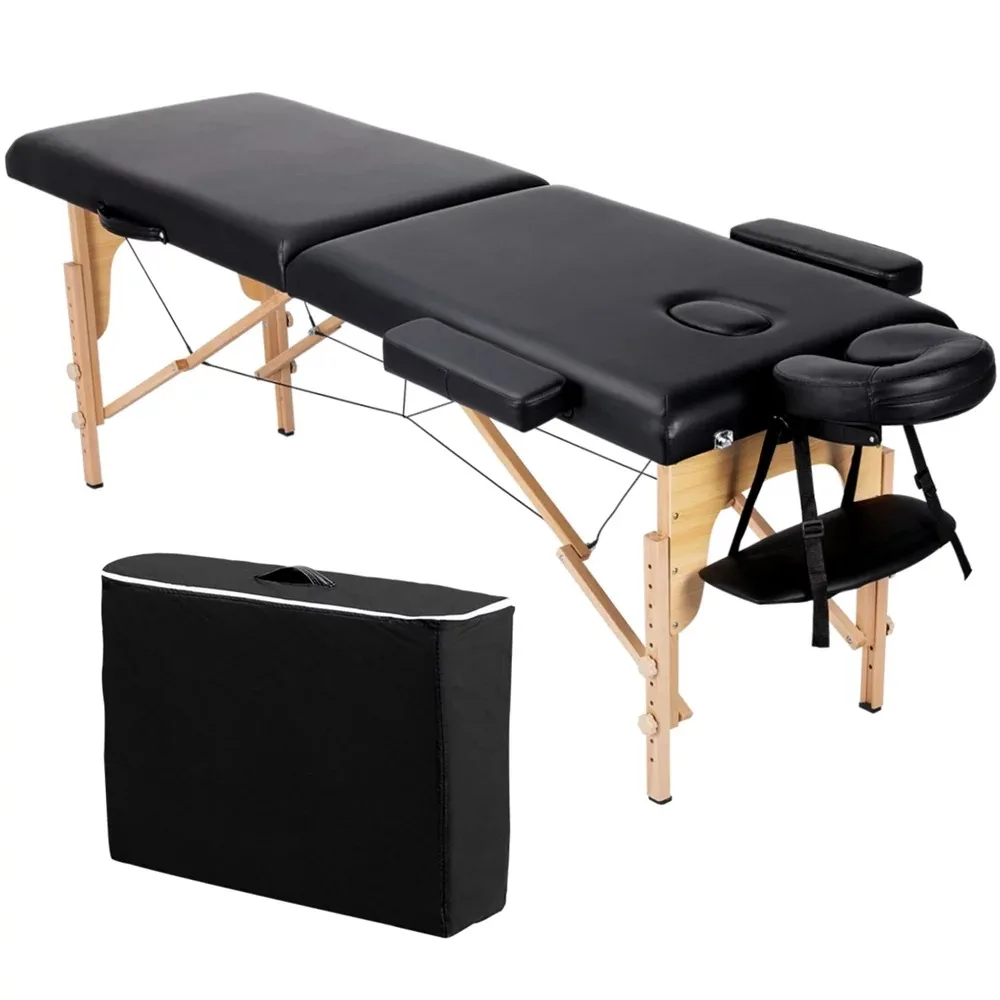 

Easyfashion 84'' 2 Sections Adjustable Folding Massage Bed, Black