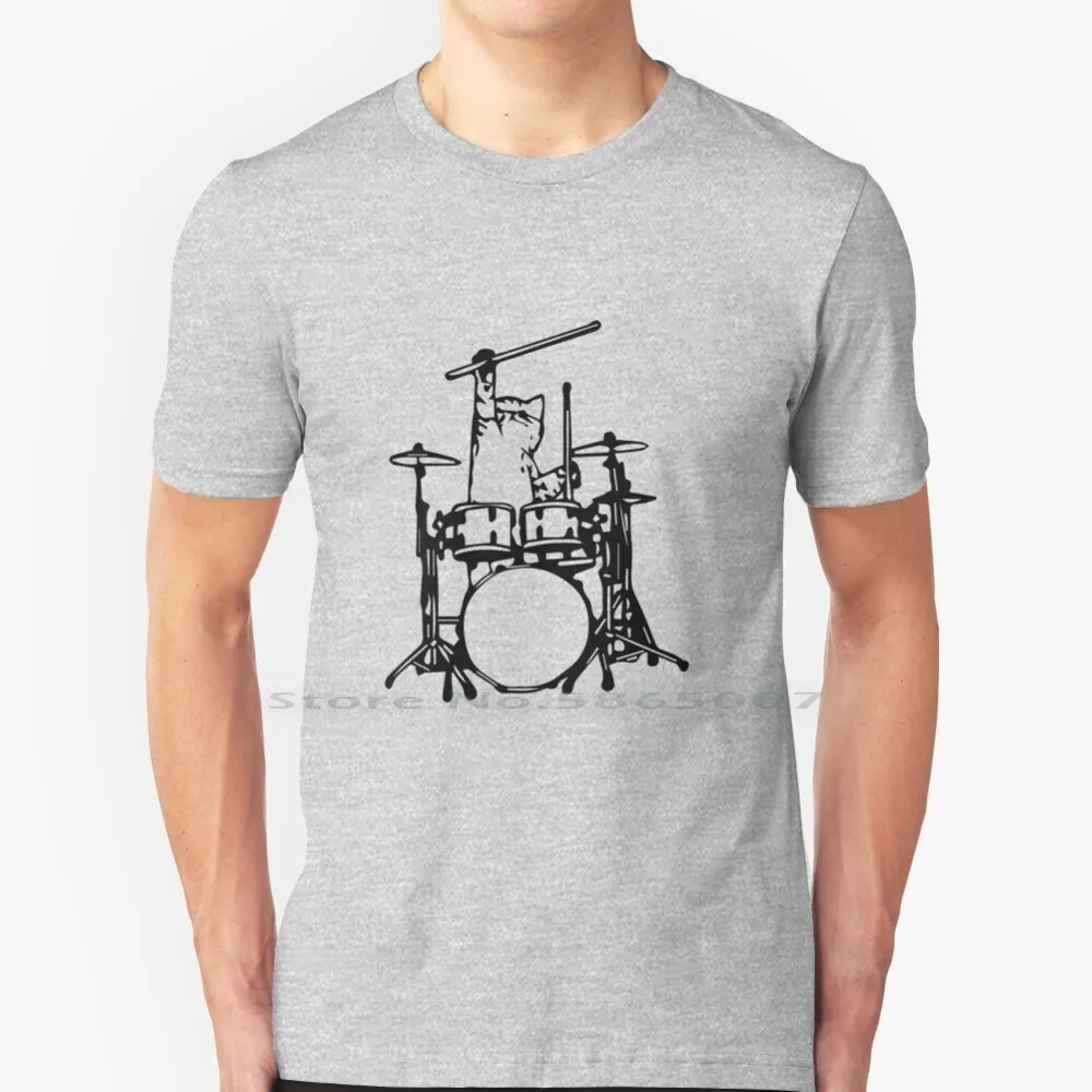 

Funny Cat Playing Drums Shirt T Shirt Cotton 6XL Funny Cat Playing Drums Cute Cats Kitty Animals Pets Feline Cool Kittens