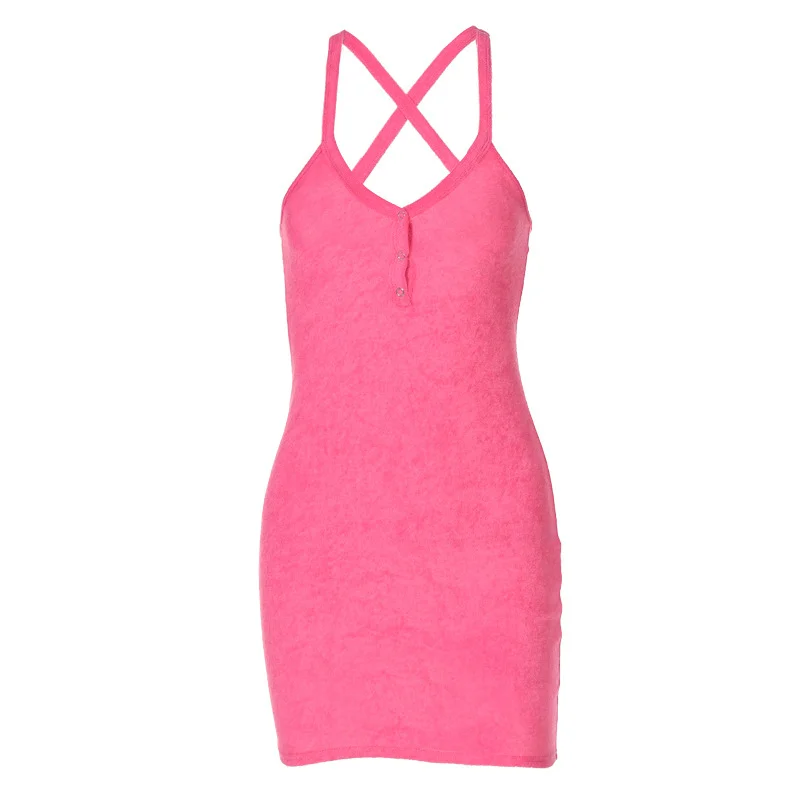 

Y2k Dresses for Women Vacation Beach Party Clothing Fashion Suspender V-neck Snap Closure Fitted Short Skirt Sleeveless Vestidos