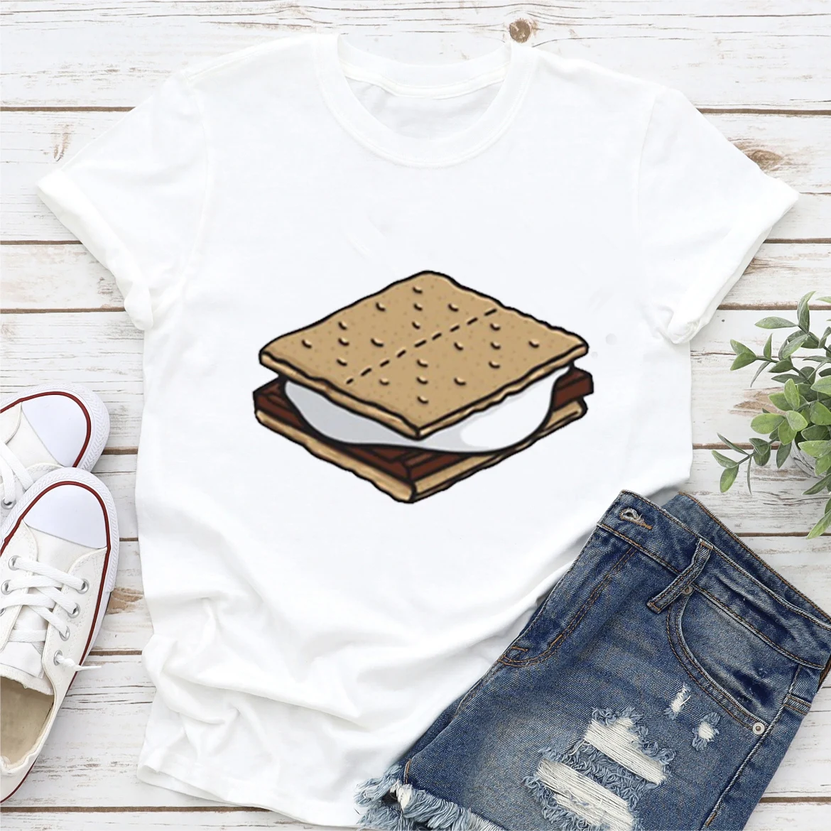 

Милая женская рубашка в стиле Харадзюку для отдыха в лагере, женская одежда в стиле 90-х с принтом, модная летняя футболка с коротким рукавом, ...