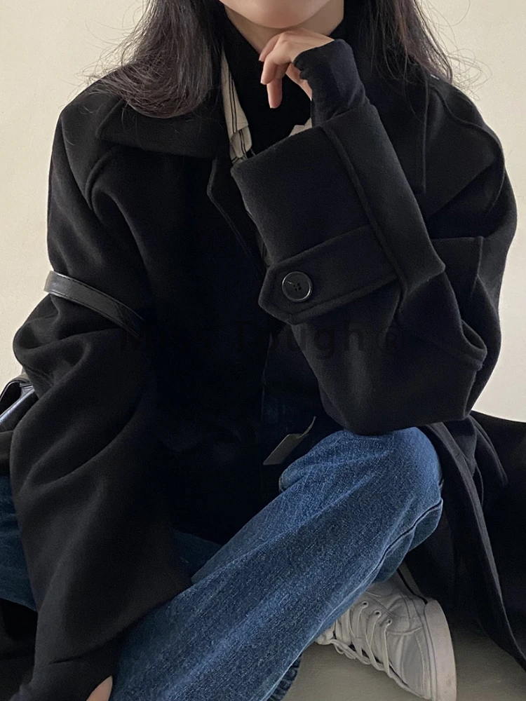Корейское шикарное винтажное однотонное длинное пальто женское однобортное