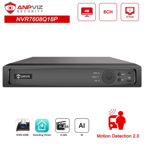Сетевой видеорегистратор Anpviz 4K 8CH POE NVR OEM DS-7608NI-Q1/8P, IP-камера системы видеонаблюдения, HD-видеовыход, P2P View