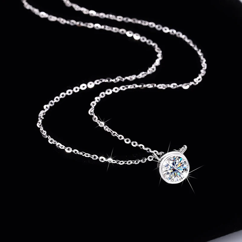 S925 Sterling Silver Bubble Necklace Mosan Diamond One Carat Pendant Single Diamond Simple, Luxury, Versatile Collar Chain