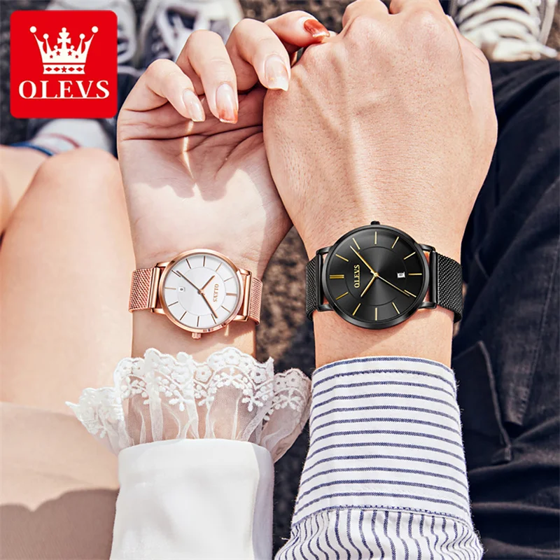 Couple Watch OLEVS Mens Watch Simple Luxury Quartz Wristwatch women Clock for Male Female Waterproof Lovers Thin Watch 2022