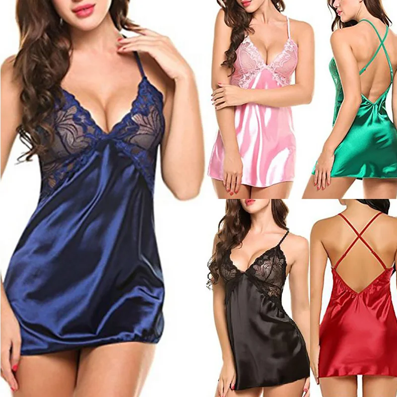 

Dress Robe Sleepwear Neck Pajamas Lingerie Straps Deep Erotic Sling Erotic Night Transparent Lace Hot Dress Nightdress