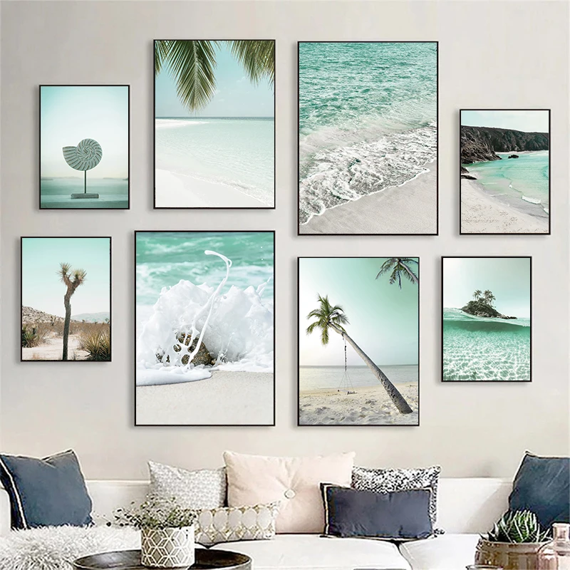 Морской пляж маленький остров океан кокосовое дерево настенная печать