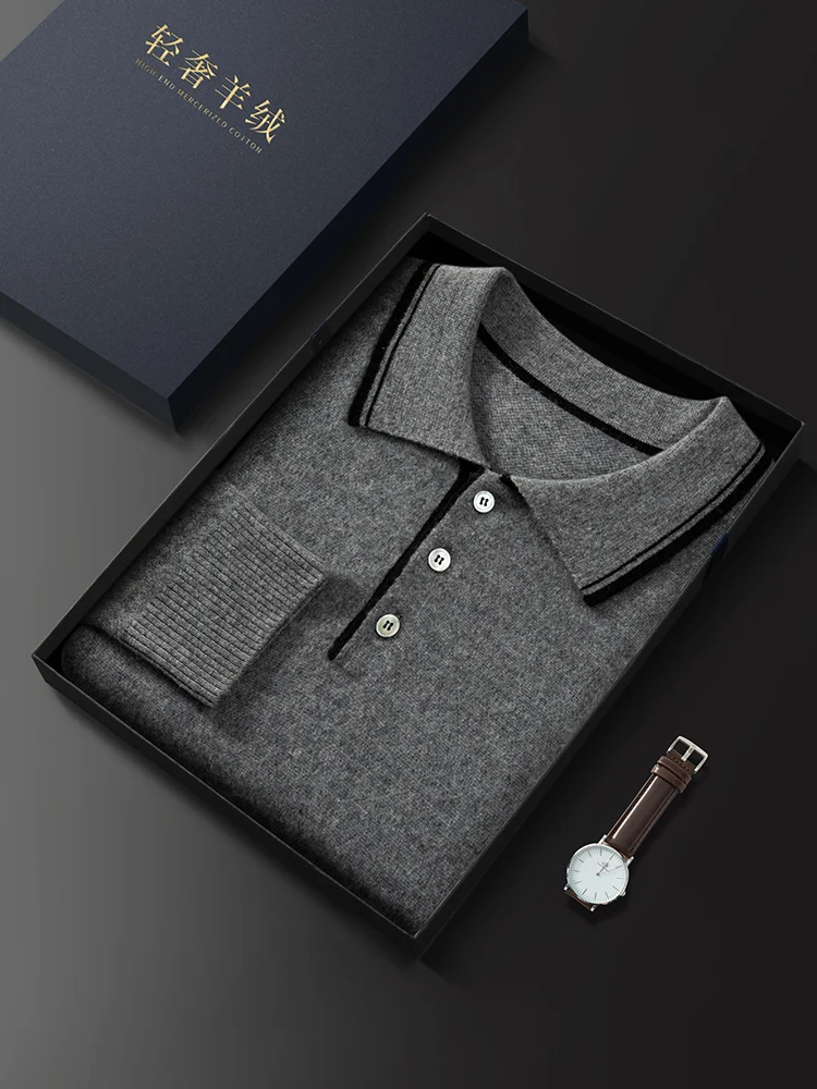 Высококачественный мужской пуловер-поло Осень-зима мягкий теплый 100% кашемировый
