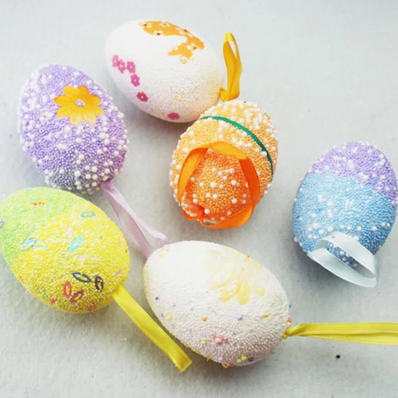 

6Pcs/Set Glitter Foam Easter Eggs Easter Crafts Ornaments Gadget Christmas Tree Decorations Pendant Wedding Party Decor Supplies