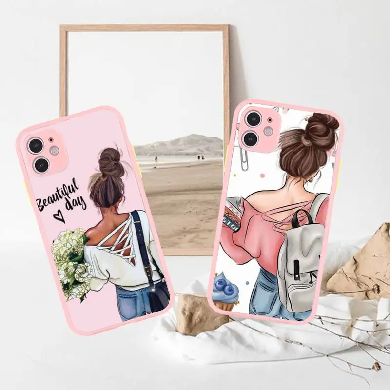 

Girls Bff Best Friends Forever Phone Case For iPhone 13 12 11 Mini Pro XR XS Max 7 8 Plus X Matte transparent Pink Back Cover