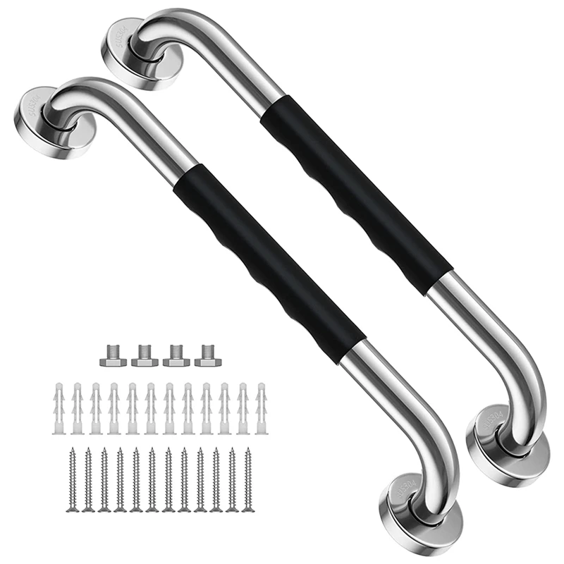 

2 Pack 16 Inch Stainless Steel Shower Grab Bar W/Anti Slip Rubber Grip, Bath Grab Bar,Wall Mount Safety Handrail Support