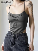goth dark graphic print gothic aesthetic women bodysuits grunge sexy sleeveless skinny tops y2k punk fashion summer emo bodysuit