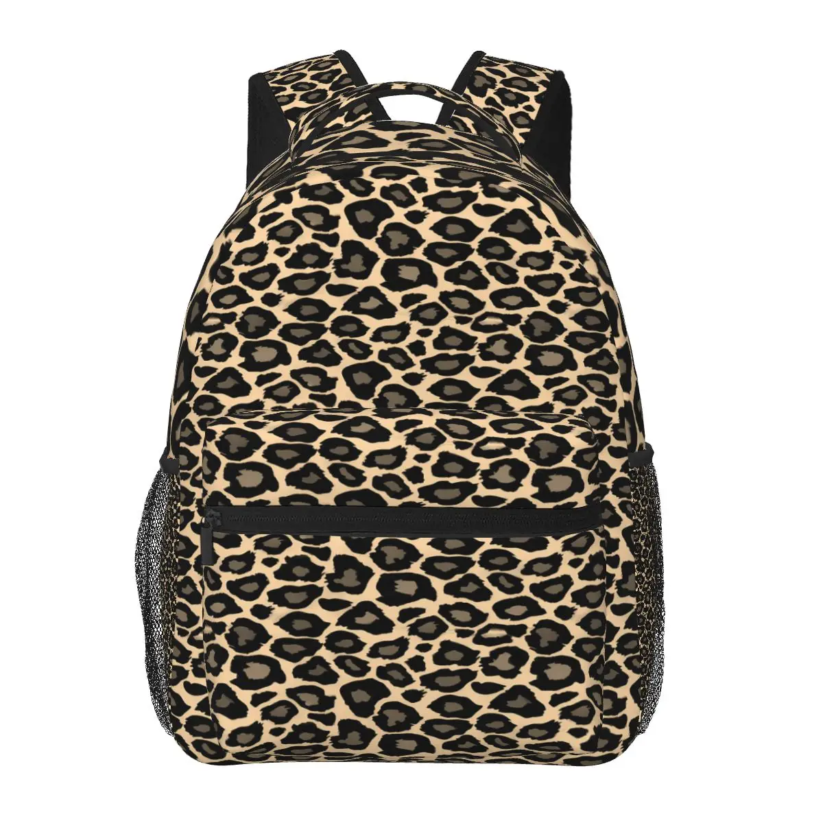

Funky Leopard Print Backpack Student Unisex Black And Tan Big Backpacks Cool High School Bags Travel High Quality Rucksack